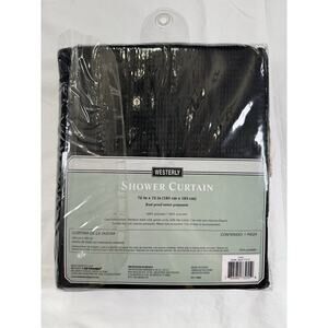 Westerly Waffle Style Black Color Fabric Shower Curtain 72" x 72" New